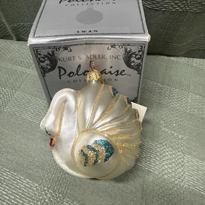 Vtg Kurt S. Adler Polonaise Swan 1997 Glass Christmas Ornament w Tag & Orig Box - Picture 1 of 11
