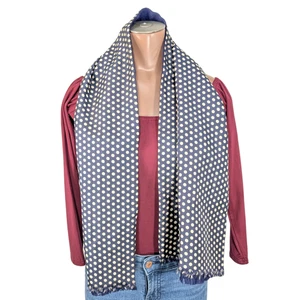 Bufanda Vintage Acrílico Lunares Doble Cara Reversible Azul Marino 48" L x 11.5" - Imagen 1 de 8