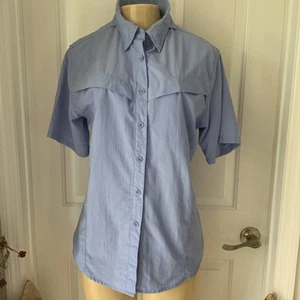 Bimini Bay Outfitters M Women Blue Vented Fishing Hiking Short Sleeve Shirt- EUC - Picture 1 of 7