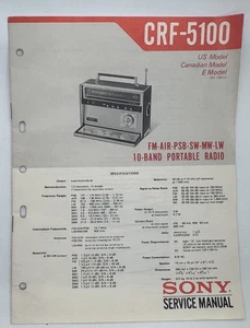 Sony CRF-5100 Service Manual FM AIR PSB SW MW LW Portable Radio - Imagen 1 de 3