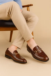 Mens Handmade Brown Leather Crocodile Moccasin Leather Dress Formal Men Shoes - Picture 1 of 6