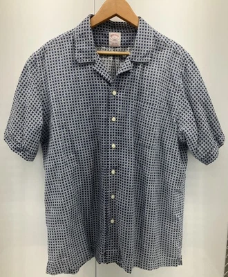 Brooks Brothers Shirt Mens Large Blue Linen Blend Loop Collar Geometric Print - Image 1 of 4