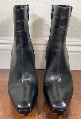 Donald Pliner 黑色 Hoshi 4 英寸方跟厚底踝靴女式 8M 码意大利 — 第 1/4 张图片