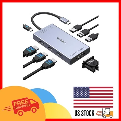 Compact USB C Docking Station with 2 HDMI, DisplayPort, & 8 Ports for Laptops - Image 1 of 4