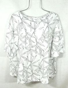 Cynthia Rowley Damen Bluse 3X weiß schwarz Blumendruck Übergröße Oberteil neu mit Etikett - Bild 1 von 12