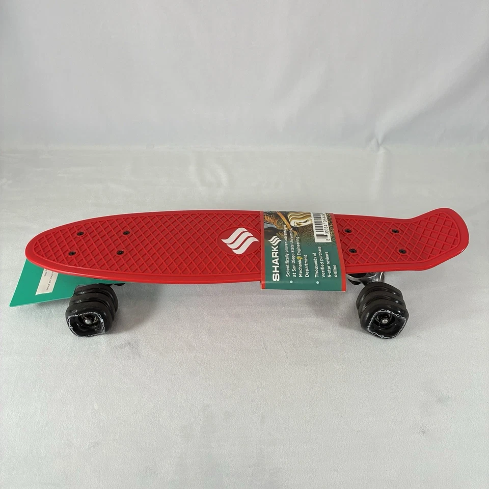 Shark Polyboard 22" Red Skateboard w/ 60mm Shark Wheels Non-Slip Deck Board