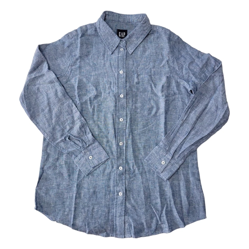 Gap Women's Linen Button Down Top Size XS Blue Crosshatch