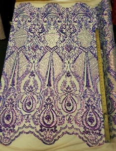 Iridescent Lavender / Nude Stretch Nylon Spandex Mesh Sequin Fabric "Melanie" - Picture 1 of 5