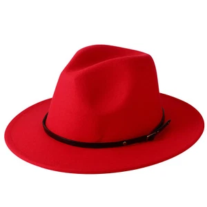 Men Women Wool Fedora Hat Felt Panama Cap Jazz Wide Brim Belt Church Cowboy - Picture 1 of 37