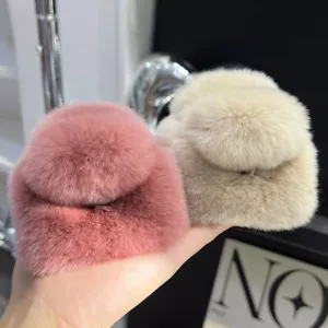 Womens Girls Cute Real Rabbit Fur Hair Clip Hair Claw bobby Pin Hairpin - Picture 1 of 18