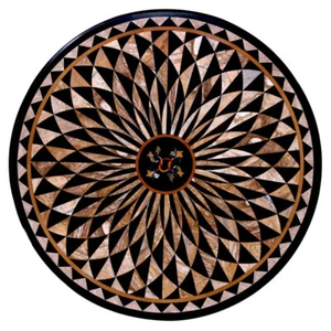 30" black Marble Dining Coffee Center Table Top lapis inlay antique Mosaic - Picture 1 of 4