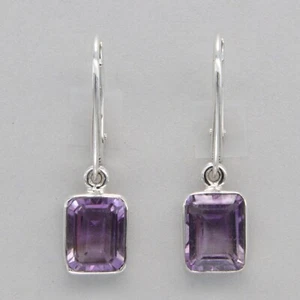 Facetted Natural Square Purple AMETHYST Post Earrings 925 STERLING SILVER #18e - Picture 1 of 9