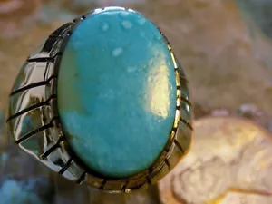Mens Ring Sterling Silver Kingman Turquoise Navajo Navajo Ray Jack Size 11 3/4 - Picture 1 of 7