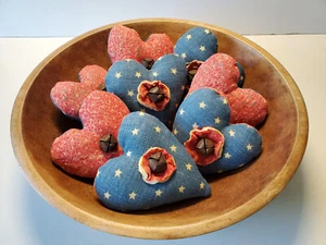 Antique Primitive Cutter Quilt Hearts Lot 8 Patriotic Red White Blue Reversible - Picture 1 of 5