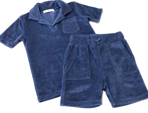COCO BLANC BLUE TERRY S/S TOP V NECK WITH COLLAR & ELASTIC WAIST SHORTS SZ.4/5 - Picture 1 of 2