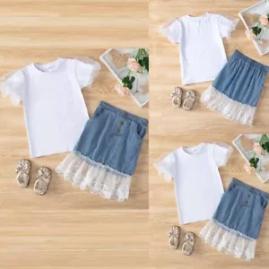 2PCS Baby Girl Infant Short Sleeve Tops Shirt Skirts Denim Outfit Set Clothes - Picture 1 of 7