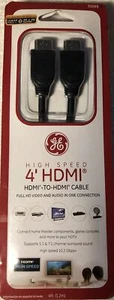 GE High Speed 4 foot ft HDMI to HDMI Cable - HD Video & Audio #30269 New In Pack - Picture 1 of 4