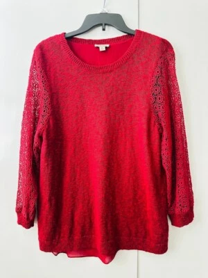 Blusa Lucky Brand para mujer roja forrada transparente mangas de ganchillo espalda dividida talla XL Foto 1 de 4