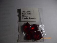 4- 18x13mm Siam/Ruby Shields Loose Czechoslovakia