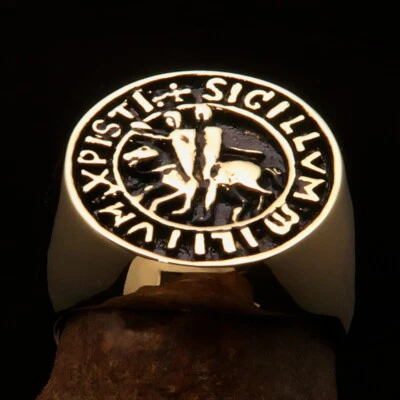 ANCIENT MENS TEMPLAR KNIGHT BRASS RING RIDING KNIGHTS SEAL ANTIQUED SIZE 10 - Image 1 of 4