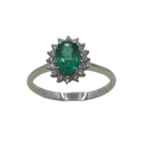 Anillo Oro Blanco 18k Diamantes 0,20 Esmeraldas 1,02 - Imagen 1 de 6