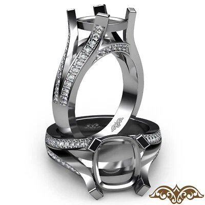 Cushion Semi Mount Diamond Engagement Pave Setting Ring 14k White Gold 0.45Ctw - Image 1 of 4