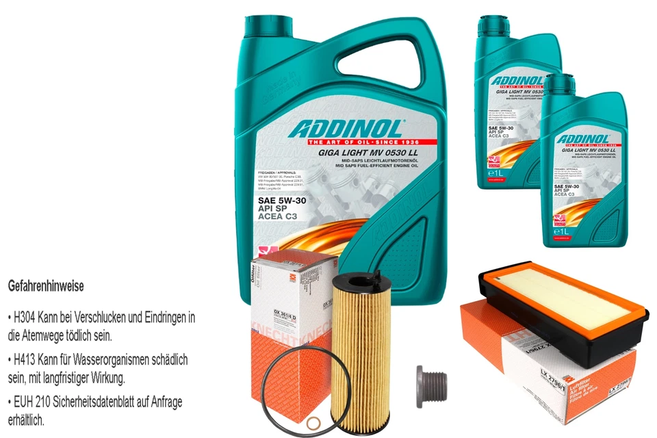 Mahle Inspección Set 7L Addinol Giga Luz Mv 5W-30 para BMW X5 F15 F85 M50d - Imagen 1 de 1