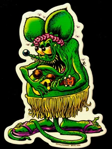 RAT FINK STICKER “SPECIAL EDITION HAWAIIAN🌺UKULELE HULA” 3”X 4”TALL & THICK 🌺 - Picture 1 of 3