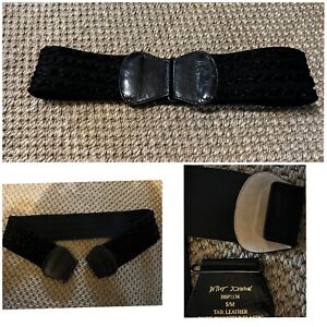 Betsey Johnson NEW Leather Tab Elastic Stretch Belt S/M Black W:2.5" L:29"
