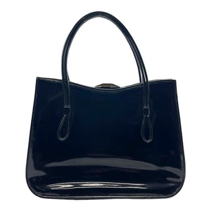 Vintage 40s 50s EMPRESS Medium Patent Leather Handbag Top Handle Bag BLACK - Picture 1 of 19