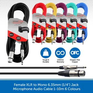 Female XLR to Mono 6.35mm (1/4") Jack Microphone Audio Cable 1-10m 6 Colours - Picture 1 of 12