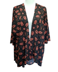 Lularoe Lindsay open front top, kimono, orange, black, stretch size M - Imagen 1 de 5