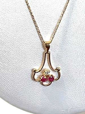 14K Yellow Gold Ruby & Diamond Pendant & 20" Chain 1.8Gr. - Image 1 of 4