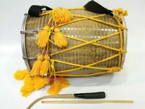 Bhangra Dhol Drum Junior Size 14" x 9" Includes Sticks, Decorations & Gig Bag - Picture 1 of 1