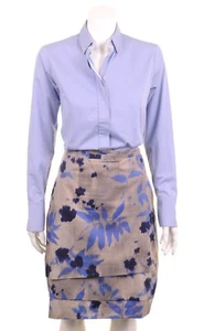 RECENT Hugo Boss ‘Vadett’ Gray & Blue Abstract Floral Cotton Dress Skirt US 8 - Picture 1 of 10