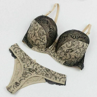 Mujeres Sexy Encaje Floral Push Up Acolchado Sujetador Conjuntos Bragas Tanga 3246840B C D DD E Foto 1 de 4