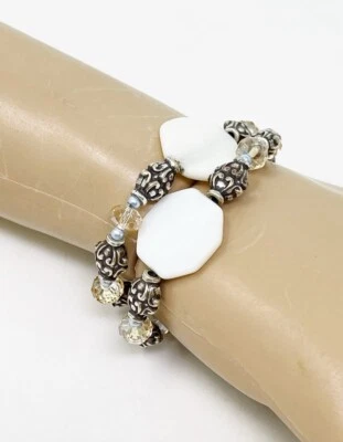 Pulsera De Colección Brighton Tono Plata Utopía Madreperla SeaShell Cristal Cuentas Foto 1 de 4