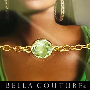 $500 NEW VICTORIAN 14K GOLD 5MM PERIDOT .95 CT DIAMOND CHAIN BRACELET 14K CHARM - Picture 1 of 24