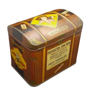 Seltene antike "Pim-Pum" Truhe Schokolade Bonbon Blechspielzeug/Puppe Süßigkeiten Behälter Box - Bild 1 von 10