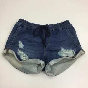 JOE'S JEANS Womens sz XS Medium Wash Distressed Drawstring Waist Jogger Shorts - Picture 1 of 9