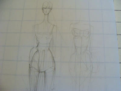 Dibujo de moda funky, cadera vintage: 2 ideas, vestido más ajustado, tetas parciales Foto 1 de 2