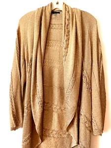 Caledonia Knitwear Top Sz L Gold Lame Metallic Sweater Cardigan Jacket (1013) - Picture 1 of 4