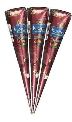 UK 3 ORGANIC DARK BROWN RED KAVERI HENNA BRIDAL MEHNDI CONE PURE FRESH MEHENDI