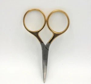 4" Premium Straight Fly Tying Scissors Gold Handle Large Finger Loop Holes FF228 - Picture 1 of 2