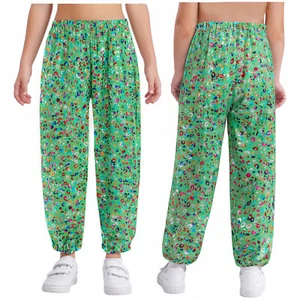 Girls Trousers Competition Pants Metallic Dancewear Workout Costume Summer - Picture 1 of 106