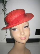 Ancien chapeau de paille rouge à noeud Cérémonie.. vintage