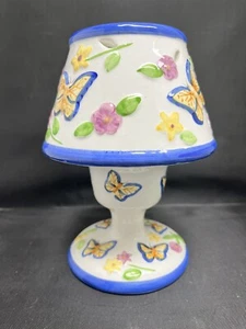 Keramik Votiv Teelicht Halter Lampe mit Schirm Schmetterlinge und Blumen Neu mit Etikett - Bild 1 von 6