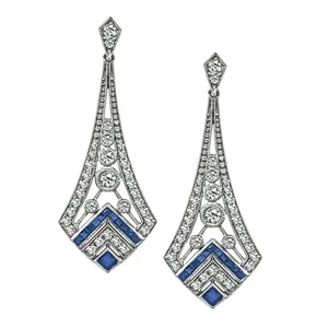 Pendientes araña vintage redondos de piedras preciosas y zafiros de moissanita de 1,24 quilates - Imagen 1 de 4