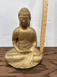 Goldene 13 Zoll Vintage Keramik sitzende Buddha Statue Meditation erleuchtet spirituell - Bild 1 von 5