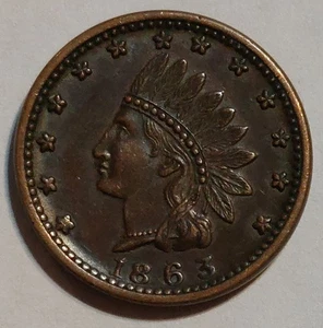 Ficha de la Guerra Civil de 1863 F-79/351 cabeza india/cañones cruzados bonito AU patriótico CWT - Imagen 1 de 2